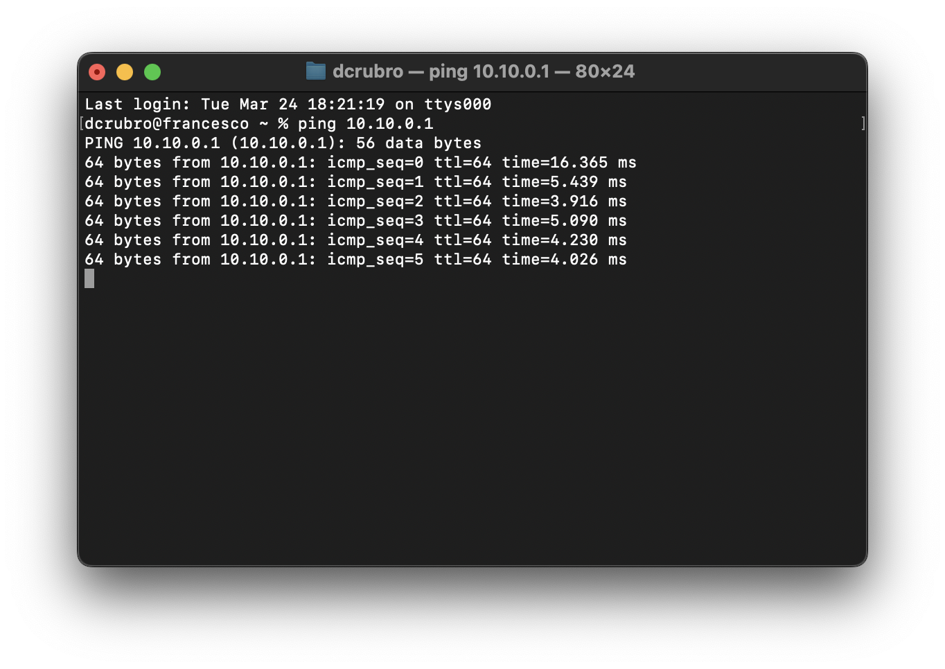 Pinging the server via the tunnel